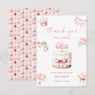 Zoete Kleine Prinses Roze Cake 1e Verjaardag Bedankkaart