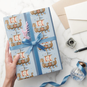 Zoete Kleine Viking Schip Baby Shower Cadeaupapier
