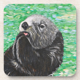 Zoete Kleine Zeeotter Schilderij Bier Onderzetter
