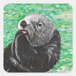Zoete Kleine Zeeotter Schilderij Vierkante Sticker