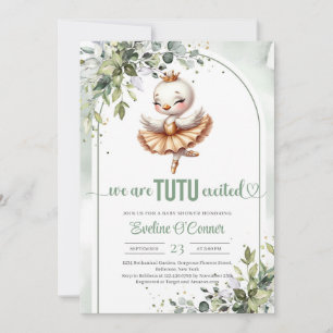 Zoete kleine zwaan met gouden tutu jurk eucalyptus kaart