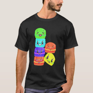 Zoete kleurrijke Macaroons Happy Foods opgestapeld T-shirt