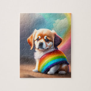 Zoete kleurrijke Schattigee Baby hond met regenboo Legpuzzel