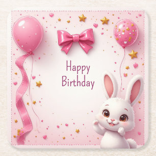 Zoete Konijn Baby Verjaardag 🐰 Vierkante Kartonnen Onderzetter