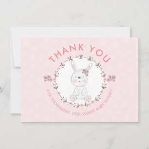 Zoete Konijn Bloemen Baby Shower Bedankt Foto Notitiekaartje