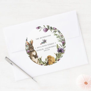 Zoete Konijn Bloemenkrans Pasen Retouradres Ronde Sticker
