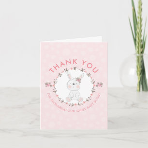 Zoete Konijn Bloemige Baby Shower Bedankt Foto Notitiekaartje