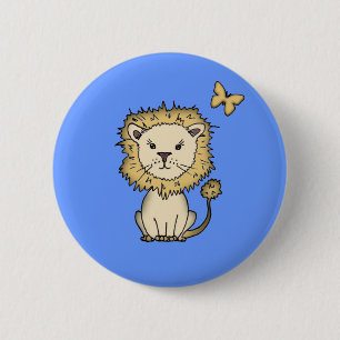 Zoete Leeuw en Vlinder Pinback Knop Ronde Button 5,7 Cm