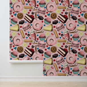 Zoete lekkernijen op roze behang