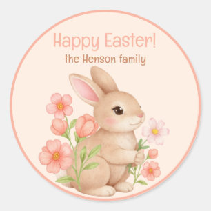 Zoete Lente Konijnen & Bloementuin Ronde Sticker