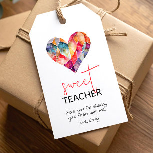 Zoete lerarenbehandeling met waterverf diamant har cadeaulabel