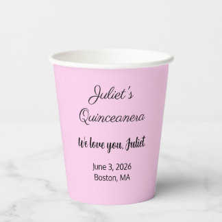 Zoete Letters: Roze op Zwarte Quinceanera Papieren Bekers