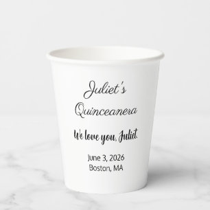 Zoete Letters: Zwart op Witte Quinceanera Papieren Bekers