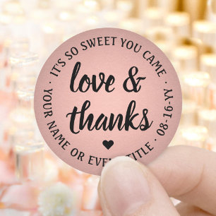 Zoete Liefde & Dank Roze & Zwarte Nep Folie Elegan Ronde Sticker