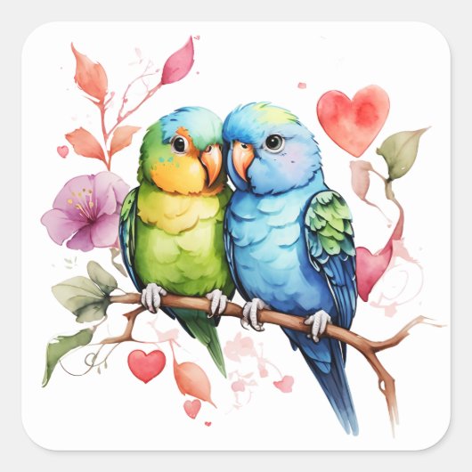 Zoete Liefdesvogels Vierkante Sticker (Voorkant)