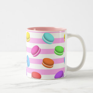 Zoete Macaron Traktaties - Kleurrijke Pastel Gestr Tweekleurige Koffiemok