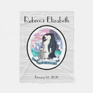 Zoete Mama & Baby Pinguïns, gepersonaliseerd Fleece Deken