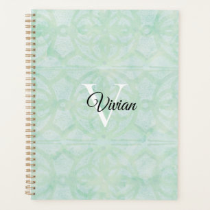 Zoete Mint Groene Batik Elegante Monogram Naam Planner