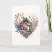 Zoete muis met paarse bloemen Valentijnsdag Feestdagen Kaart (Voorkant)