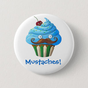 Zoete Mustached Cupcake Ronde Button 5,7 Cm