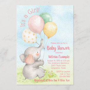 Zoete Olifant Baby Meisje Shower Uitnodigingen