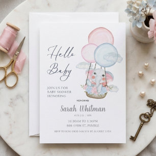 Zoete Olifant Heet Lucht Ballon Baby Shower Kaart