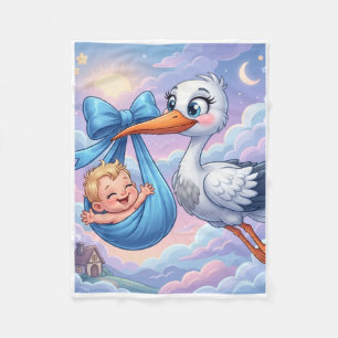 Zoete Ooievaar En Pasgeboren Baby Blauwe Lucht Dek Fleece Deken