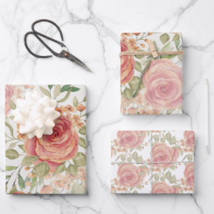 Zoete Oranje Licht En Blozende Rozen Aquarel Inpakpapier Vel