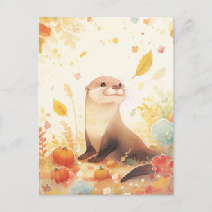 Zoete Otter in Herfst Pompoen Veld Briefkaart