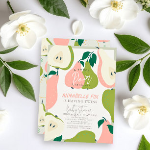 Zoete Paar Roze & Groene Peer Tweeling Baby Shower Kaart