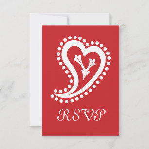 Zoete Paisley Harten in Cherry RSVP-kaart RSVP Kaartje