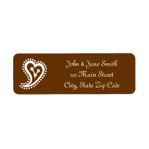 Zoete Paisley Harten in Chocolade Adreslabel Etiket