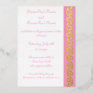 Zoete Paisley Harten in Petal Roze Folie Invitatio Uitnodiging
