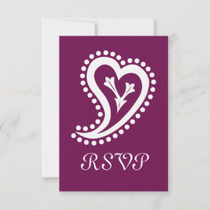 Zoete Paisley Harten in Wijn RSVP Card Kaartje