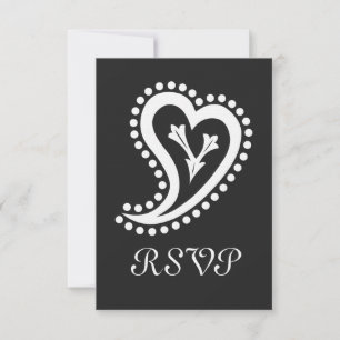 Zoete Paisley Harten in Zwarte RSVP-Kaart RSVP Kaartje