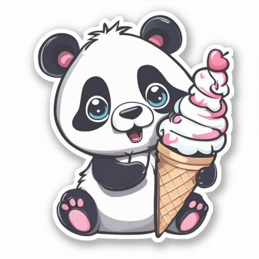 Zoete Panda met Ice Cream Cone Waterdicht Sticker (Voorkant)