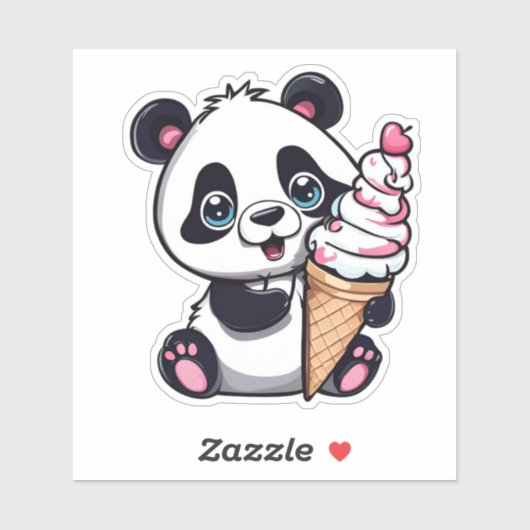 Zoete Panda met Ice Cream Cone Waterdicht Sticker (Vel)