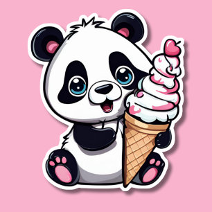 Zoete Panda met Ice Cream Cone Waterdicht Sticker