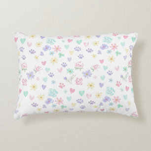 Zoete Pastel Bloemhartjes en Pootafdruk Patroon Accent Kussen