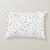 Zoete Pastel Bloemhartjes en Pootafdruk Patroon Accent Kussen (Achterkant)