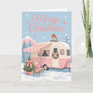 Zoete Pastel Caravan Kerst Scene Kaart