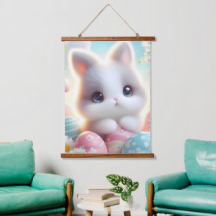 Zoete Pastel Kawaii Kitten Paaseieren Hangend Wandkleed