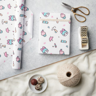 Zoete Pastel Kawaii Patroon – Sterren & Make-up Cadeaupapier