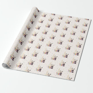 Zoete Pastel Panda Baby 1e Verjaardag Cadeaupapier