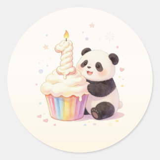 Zoete Pastel Panda Baby 1e Verjaardag Ronde Sticker