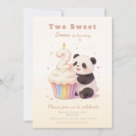 Zoete Pastel Panda Baby 2e Verjaardag Kaart (Voorkant)