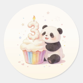 Zoete Pastel Panda Baby 3e Verjaardag Ronde Sticker