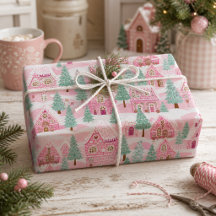 Zoete Pastel Roze Gemberkoek Dorp Kerstmis