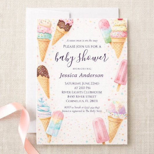 Zoete Pastel Waterverf Ijsje Baby Shower Kaart