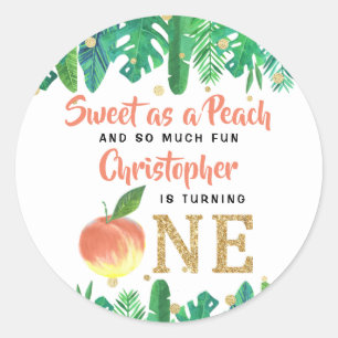 Zoete peach boys 1e verjaardag ronde sticker